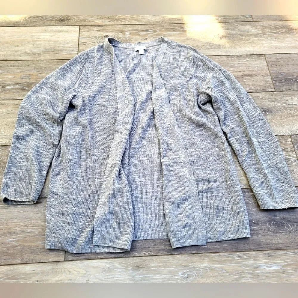 J. Jill heathered gray open cardigan vertical ribbed med petite